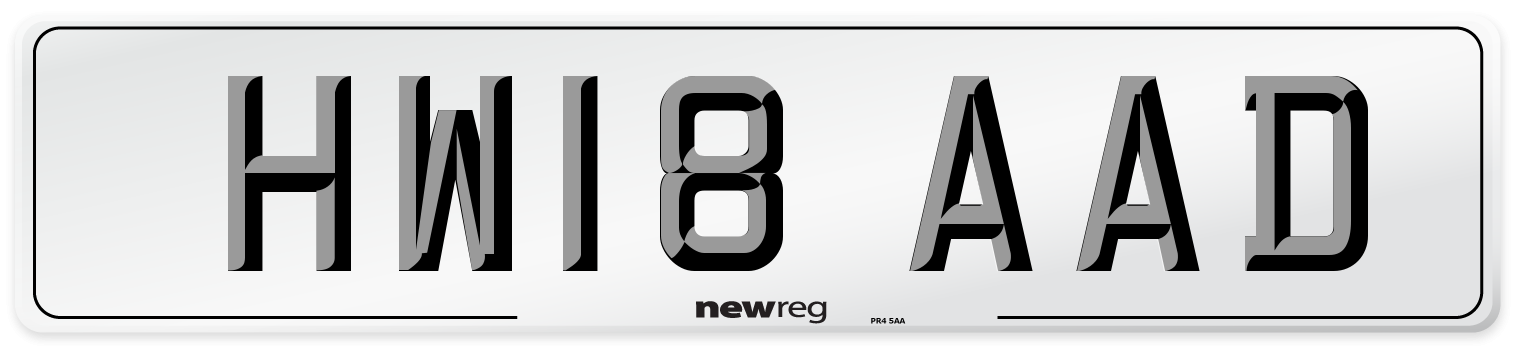 HW18 AAD Number Plate from New Reg